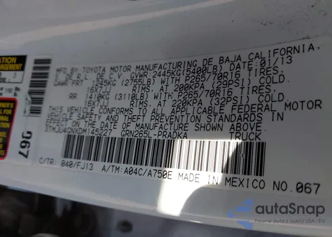 2013 Toyota Tacoma Prerunner V6 z USA, uszkodzony, nr VIN 3TMJU4GNXDM145227